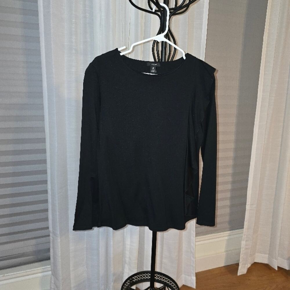 Halogen Ruffled Black Long Sleeve Top Mediun EUC